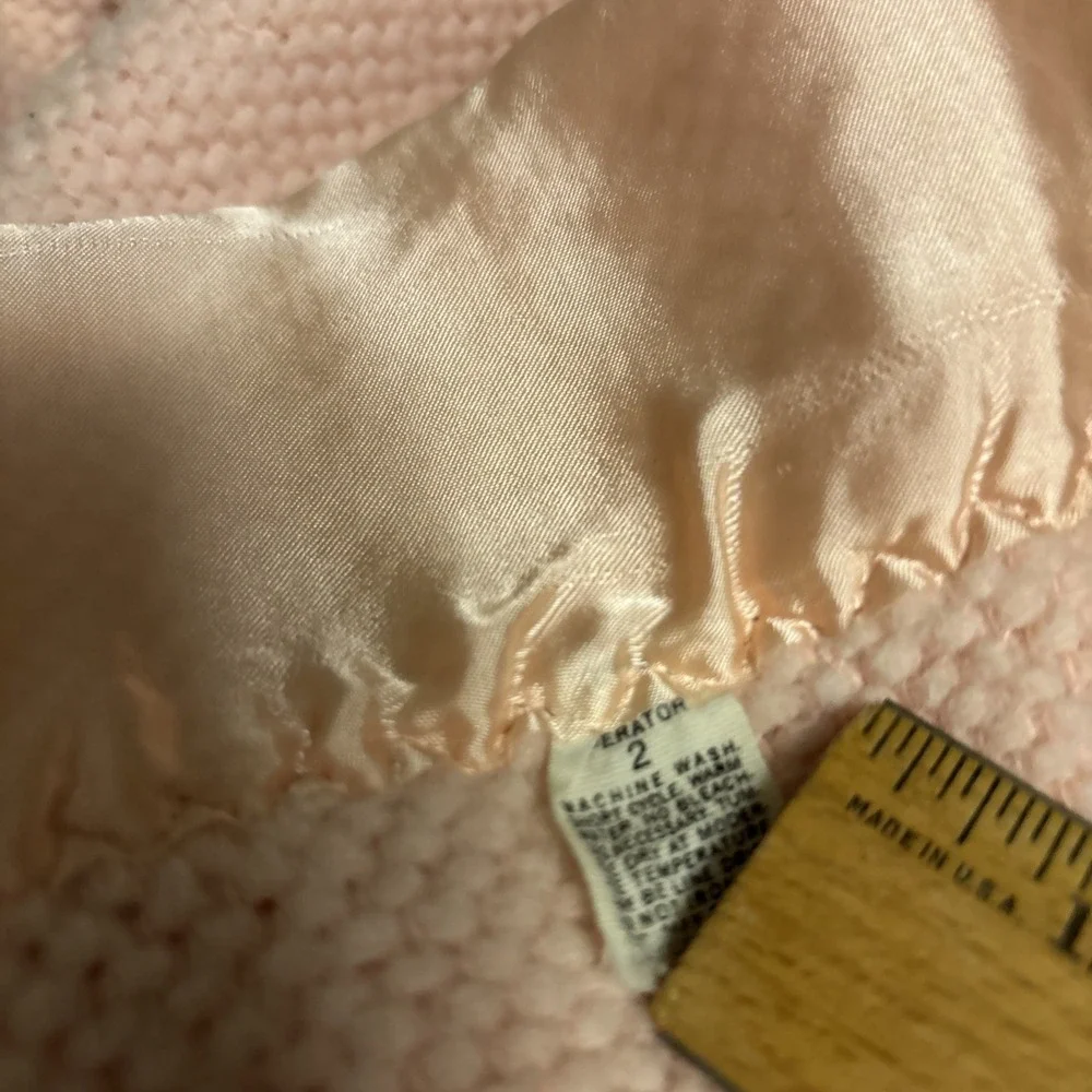 VTG Pink‎ Waffle Weave Acrylic Blanket Satin Trim Full 68